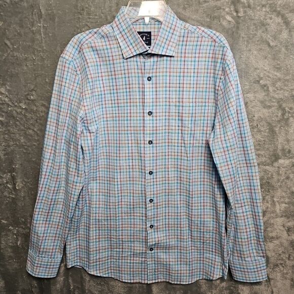 Johnnie-O Shirt Button Up Shirt Mens Medium Long Sleeve Top Shelf Blue Plaid - Picture 1 of 12